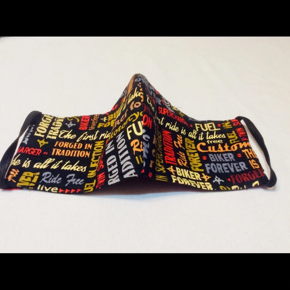 Hand Crafted “Bikers” Face Mask Adult Black Multi-color Unisex